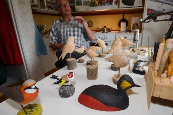 Kjell Wågberg, bird sculptor, Jokkmokk, Greater Laponia rewilding area, Lapland, Norrbotten, Sweden